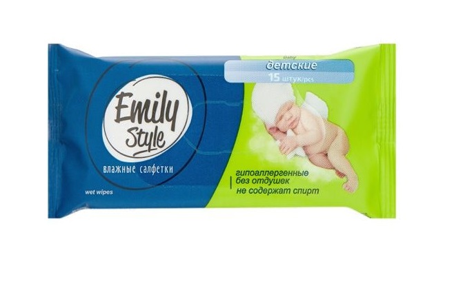 Салфетки влажные Emily Style детские Гипоаллергенные  без отдушек 15шт