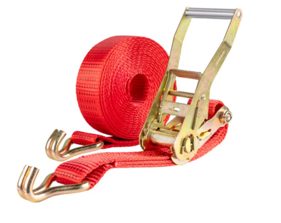 Стяжка груза 7,0т 8,0м SKYWAY STAFF 50мм красный храповый механизм с крюками полиэстер 1шт.