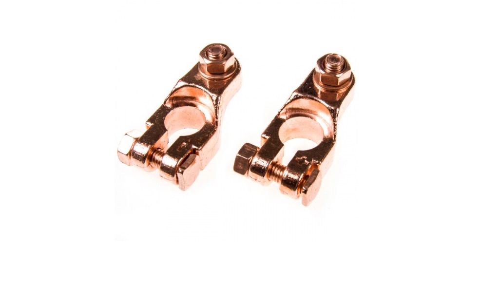 Клеммы медные SKYWAY с креплением провода зажим болтовой верхний с подъемом компл. 2шт