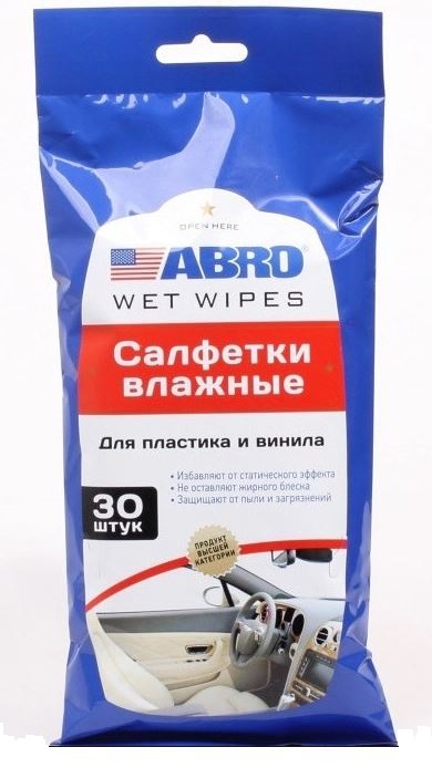 Салфетки влажные ABRO для пластика и винила  30шт CW-100-P