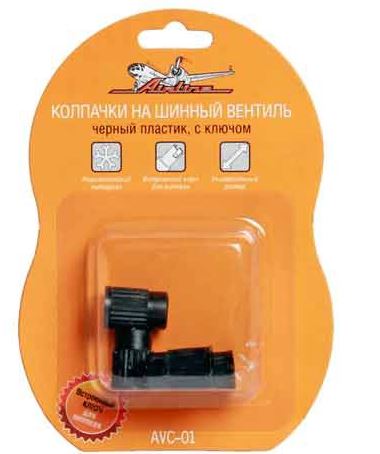 Колпачок на вентиль пластик AIRLINE с ключом черные 4шт AVC-01