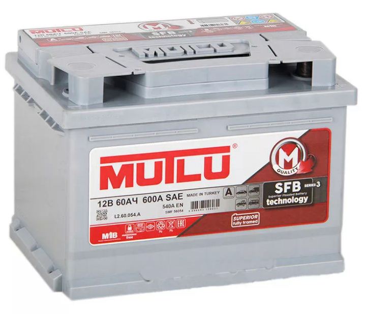 Аккумулятор MUTLU 60 А/ч обр.п (LB2.60.054 A-12V 60 540 (EN), 56009 низкий)