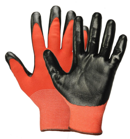 Перчатки нейлоновые с нитриловым покрытием ЛЮКС Оранжево/черные min12